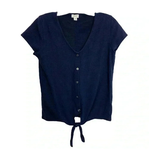 J.Crew Gauze Navy Blue Tie Button Up Top - Picture 1 of 5